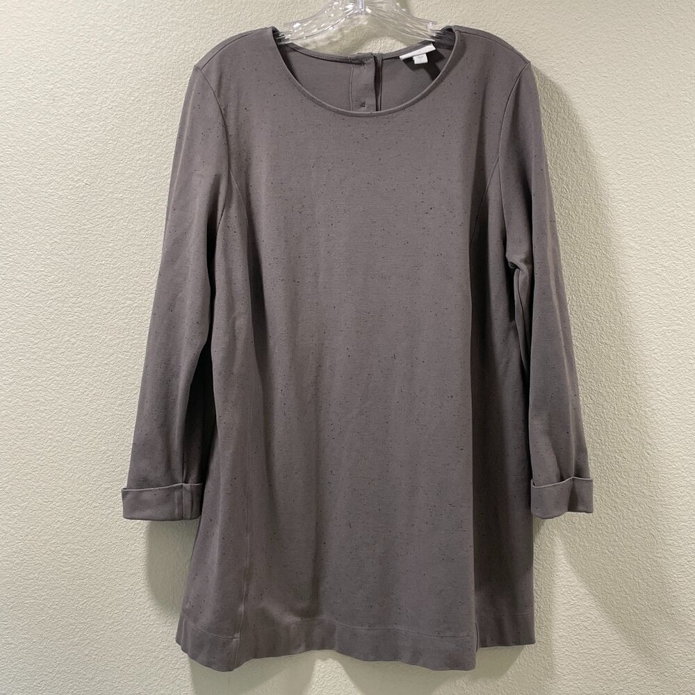 J. JILL Speckled Ponte Tunic Top Long Sleeve Boat Neck Tunic Gray Women L